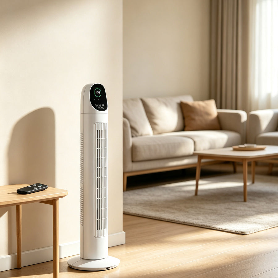 34 Inch Tower Fan, 110V 50W Quiet Standing Fan With Remote Control & Digital LED Display, 9-Hour Timer, Concave Air Outlet, Slim Space-Saving Floor Fan For Indoor Home Bedroom Living Room