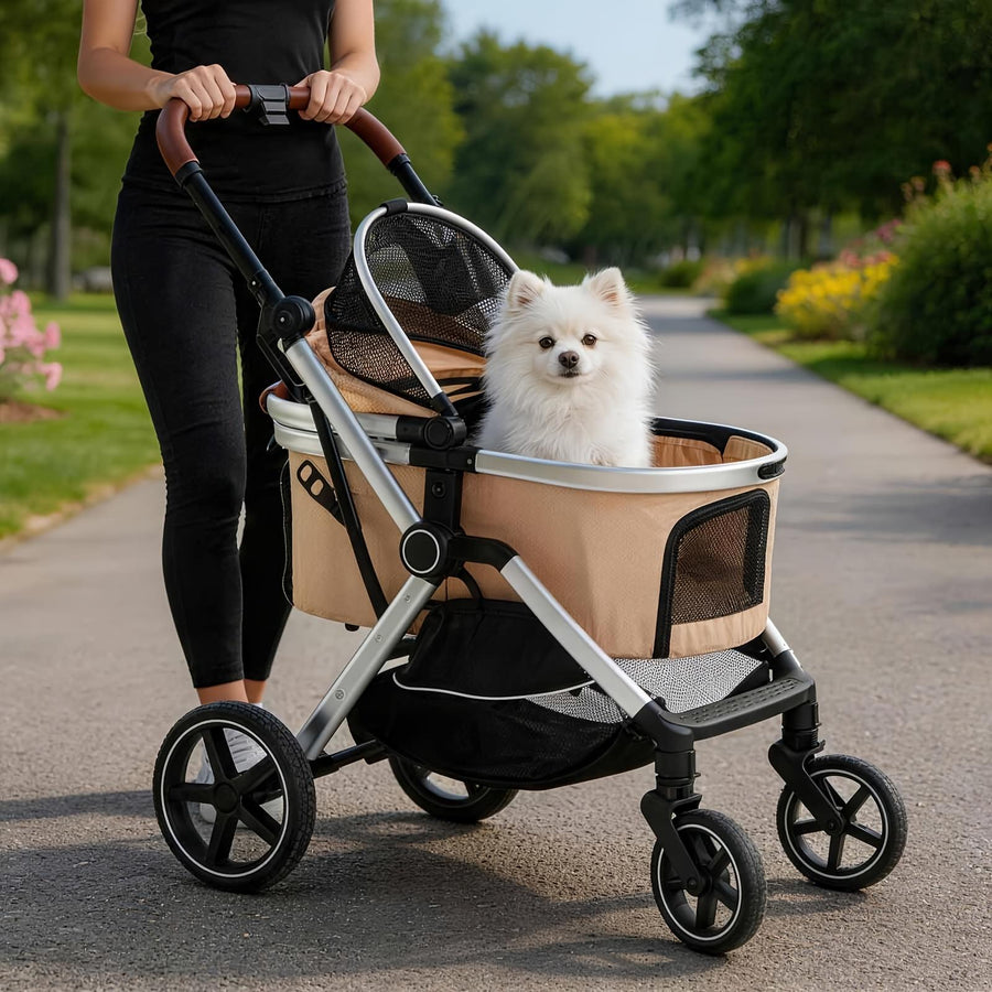 Versatile Pet Stroller For Small To Medium Dogs And Cats Lightweight, Foldable, And Multi-purpose With Detachable Aluminum Frame Features Ventilated Mesh For Outings, Travel, And Walks.