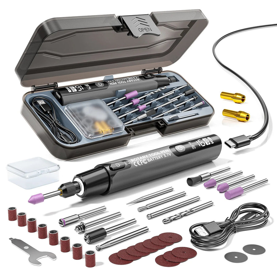Electric Mini Engraving Pen Cordless Rotary Tool With LED Display Complete Kit For DIY Engraving Polishing Drilling Home Use