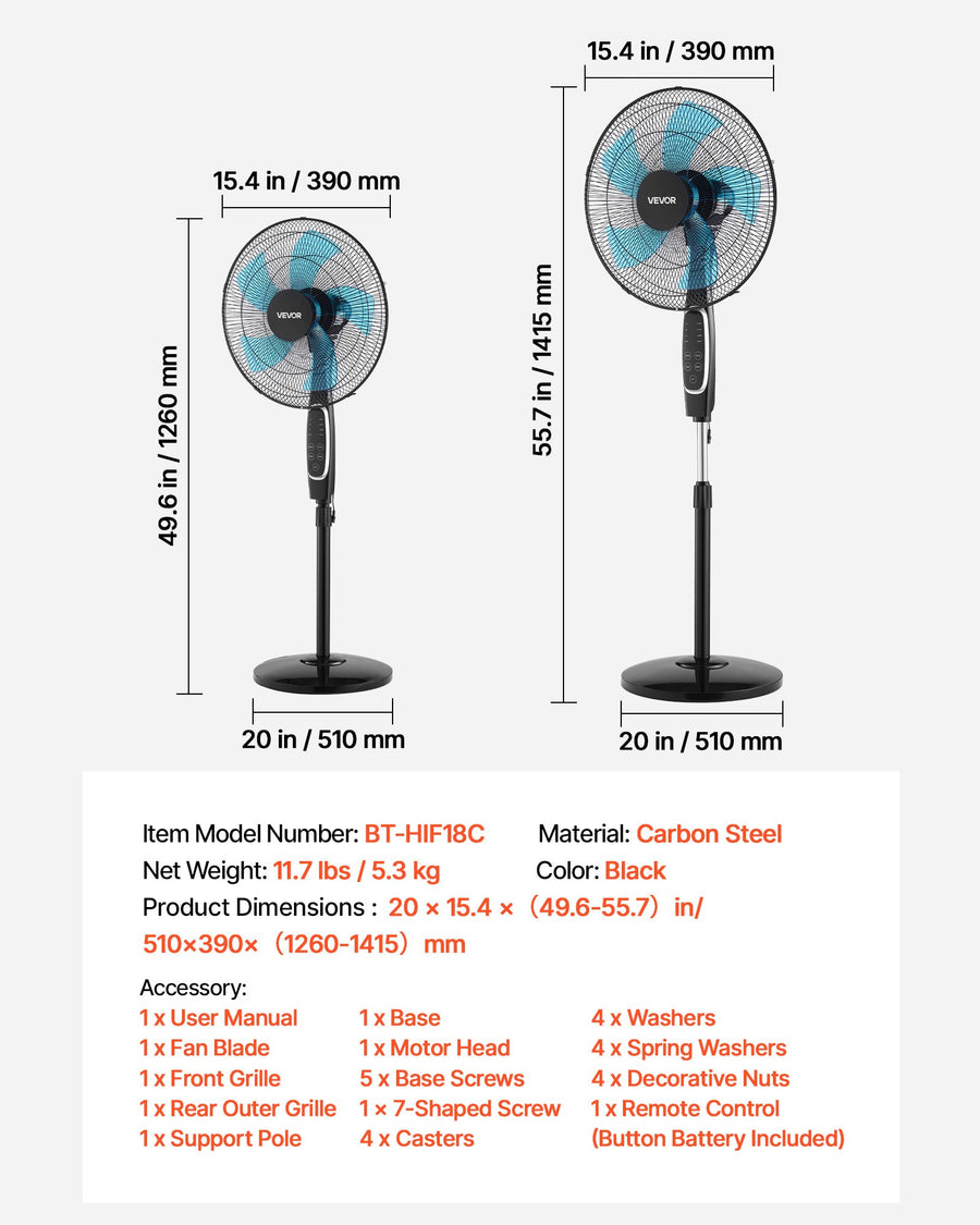 Staande Ventilator 45cm met Afstandsbediening | Axara