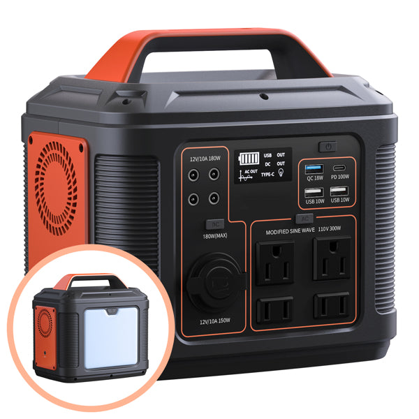 Portable Power Station, 296Wh 80000mAh Lithium Battery With 300W 600W Surge AC Outlets For Outdoor Camping RV Home,Camping Generator Solar