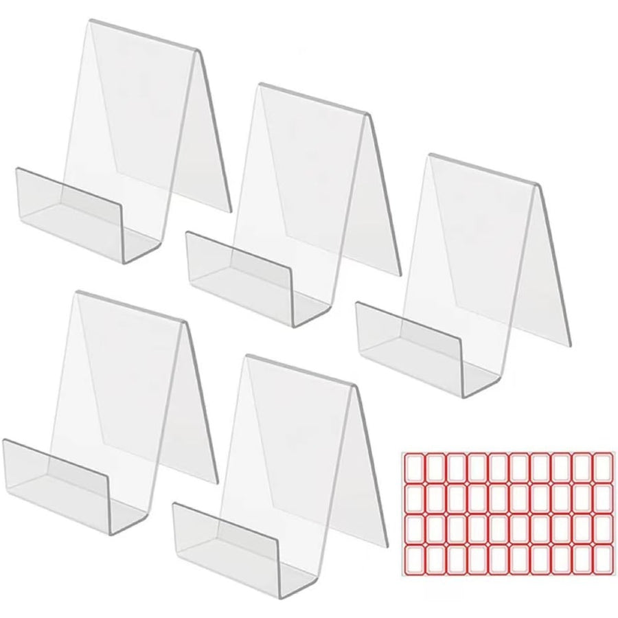 Clear Acrylic Book Stands, Set Of 5 + Red Labels – Transparent Book St