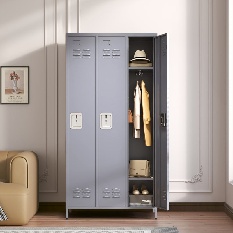 Metalen Lockerkast met Slot – Drie Deuren, 183 cm Hoog