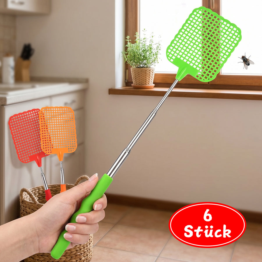 Set Of 6 Fly Swatters: 2 Red + 2 Orange + 2 Green Retractable Insect Traps For Home