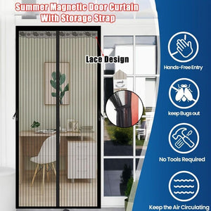 Magnetic Screen Door Curtain - Manual Or Automatic Close, Black Stripe Design, Mosquito-proof Summer Breathable Partition, Suitable For Living Room, Bedroom, Garage, Kitchen - No Drilling Needed, Idea