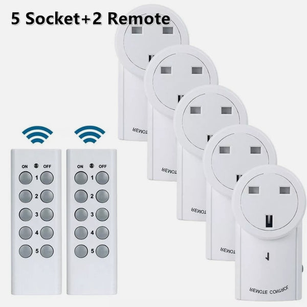 Draadloze stopcontacten 5-pack set met zwarte afstandsbediening