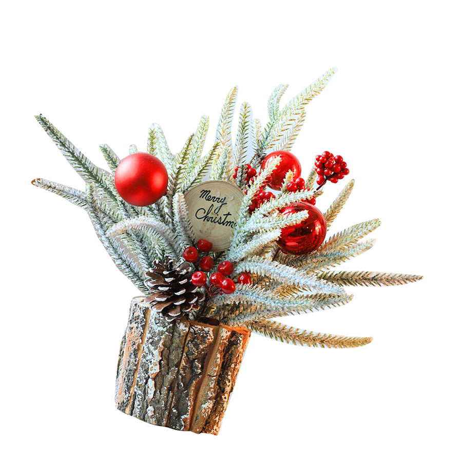 Houten Kerstboom Tafeldecoratie 35cm met Kunstbloemen