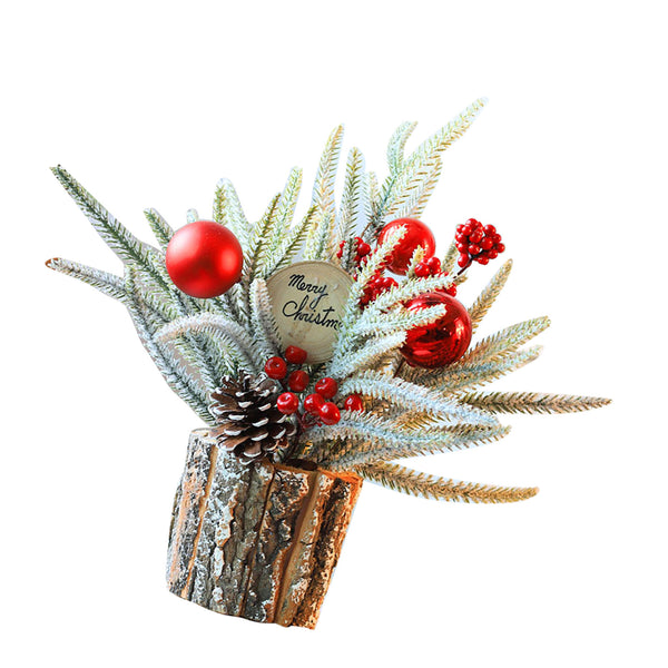 Houten Kerstboom Tafeldecoratie met Kunstbloemen – 35 cm