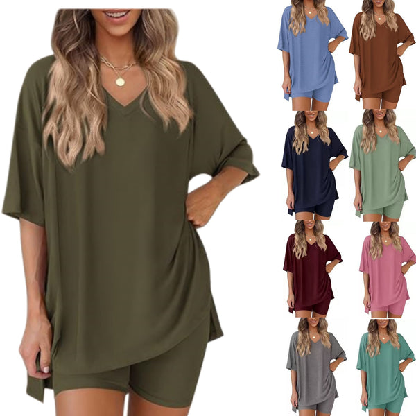 Comfortable And Stylish Womens Casual V-neck Loose-fit T-shirt And Ela