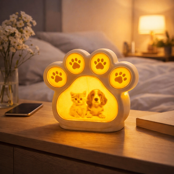 Pet Paw Night Light, 3D Printed Lamp, Add Photo Or Text, Cat Dog Memor