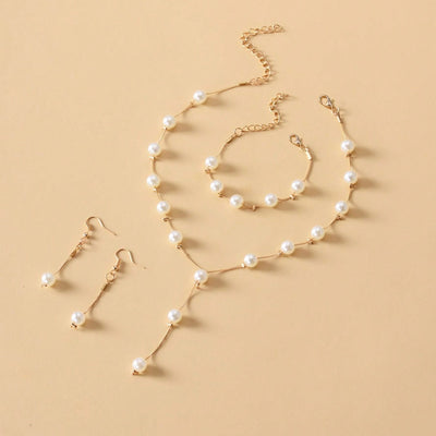 Elegante Parel Sieradenset - Ketting, Armband & Oorbellen