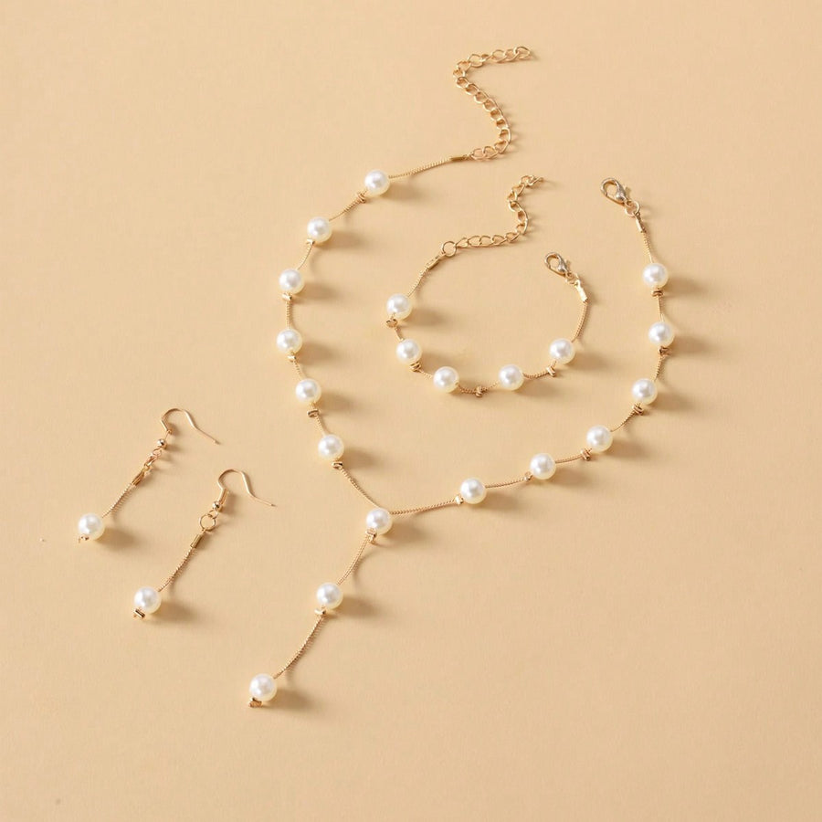 Elegante Parel Sieradenset - Ketting, Armband & Oorbellen