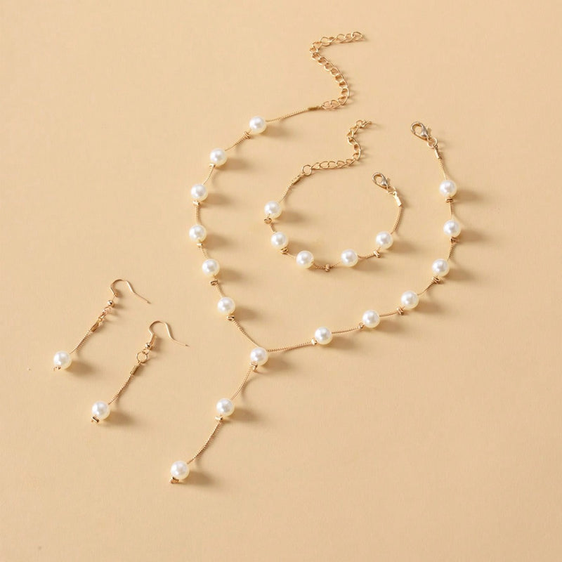 Elegante Parel Sieradenset – Ketting, Armband & Oorbellen