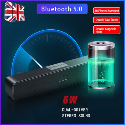 Bluetooth Sound Bar Wireless TV Soundbar 3D Home Theater Subwoofer 2 SpeakersUK