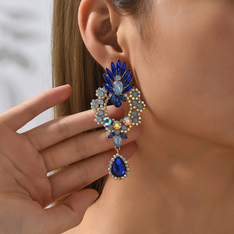 Luxury Full Rhinestone Teardrop Pendant Large Earrings Elegant Fashion