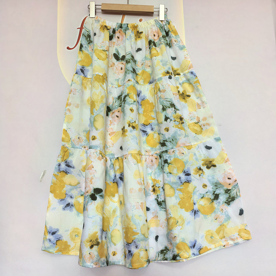 Half-length Skirt Long Dress Floral Cotton Home Attire