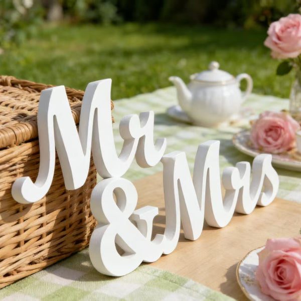 White Wooden Mr & Mrs Sign Wedding Table Decor, Church Ceremony Photo Prop, Newlywed Home Ornament