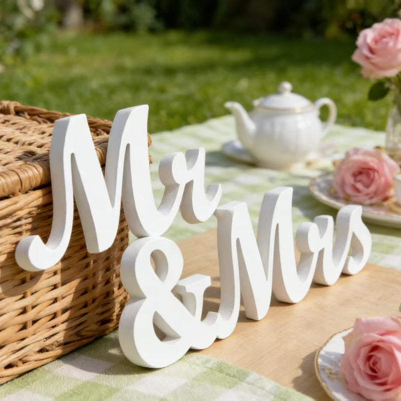 White Wooden Mr & Mrs Sign Wedding Table Decor, Church Ceremony Photo Prop, Newlywed Home Ornament