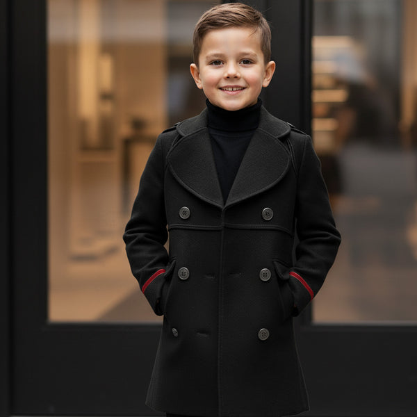 Boys Black Smart Casual Cashmere Coat Green Military Style Woolen Jacket  3-9Y