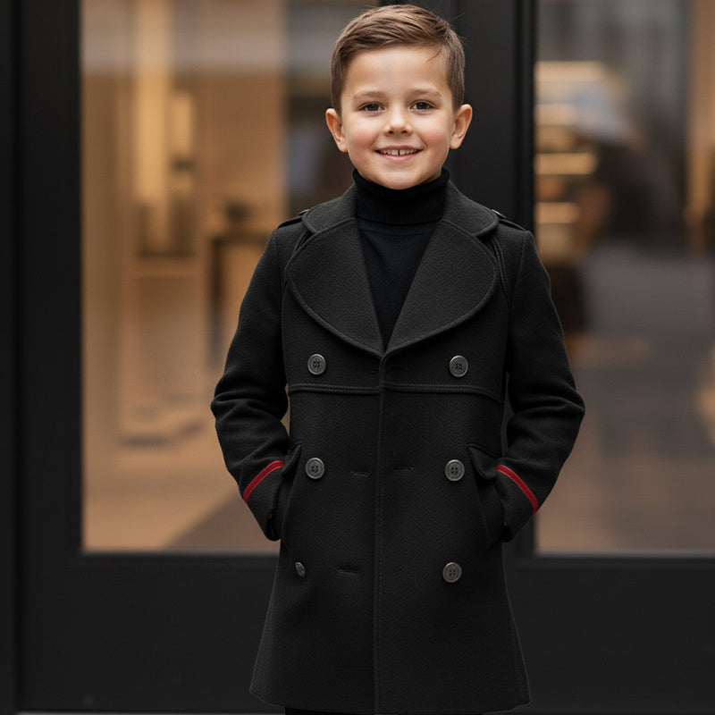 Boys Black Smart Casual Cashmere Coat Green Military Style Woolen Jacket  3-9Y