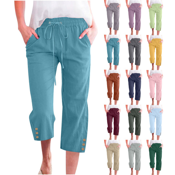 Dames katoenen broek met trekkoord casual fit