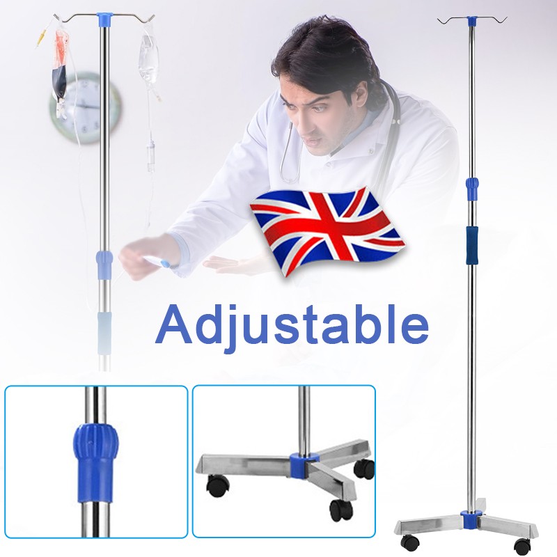 Verstelbare RVS IV-standaard infusstaander met wielen