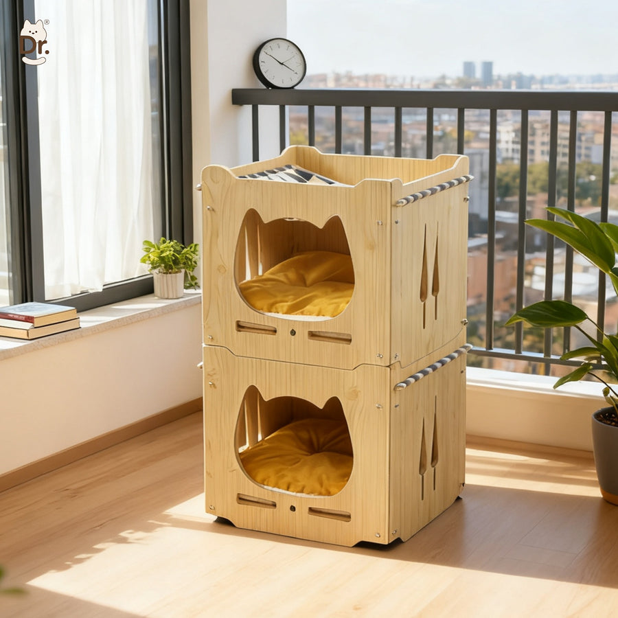 Premium Stapelbare Houten Kattenbed | 4 Seizoenen
