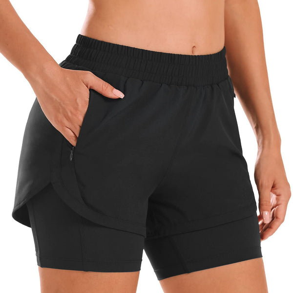 Summer Hot-Selling High-Waist Slimming Sports Fitness Shorts, Running Fake Two-Piece Anti-Exposure Shorts