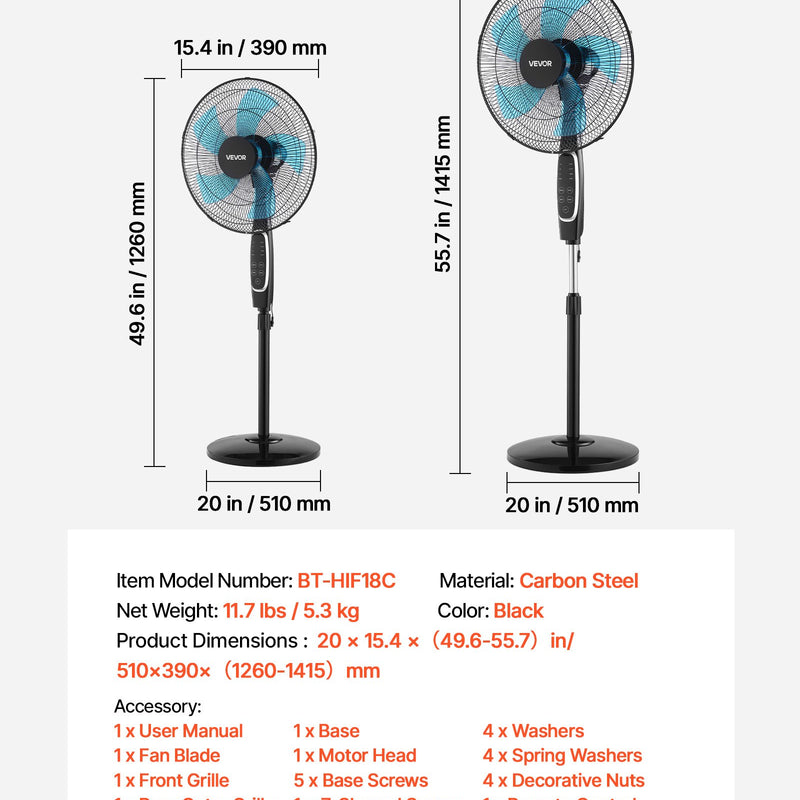 18-inch pedestal fan staande ventilator met afstandsbediening