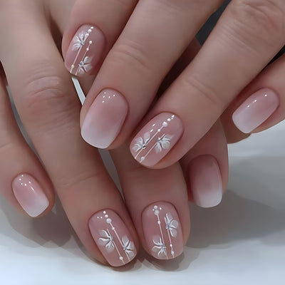 24 Pieces Of Short Square Press-on Acrylic Nail Color-changing White Trimmings With 3D Embedded Rhinestones As False Nails, Including 1 Piece Of Jelly Glue And 1 Nail File. Nail Accessories.