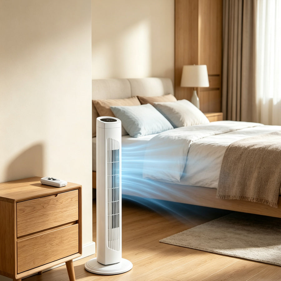 Stille Torenventilator met Afstandsbediening – Slank Wit Design