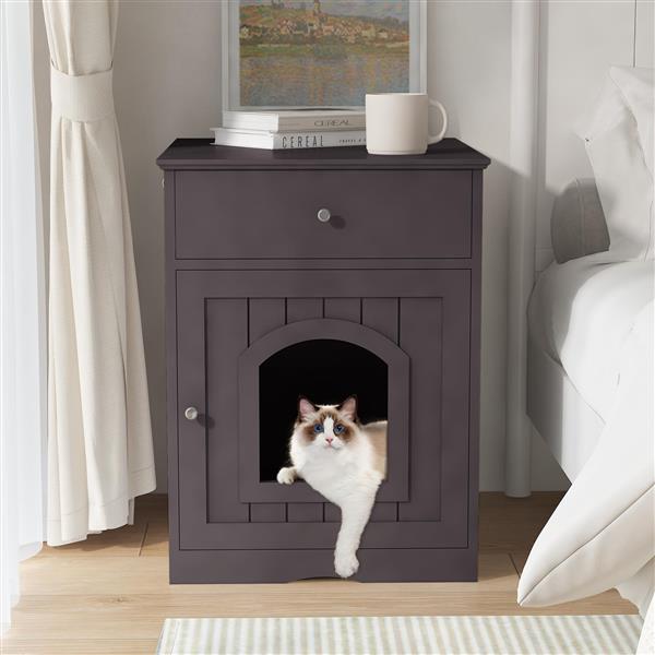 Houten Kattenbak Meubel met Lade & Nachtkastje