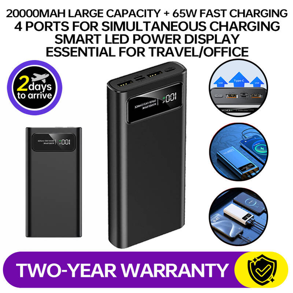 Zwarte 20000mAh powerbank met USB-C en USB-A poorten