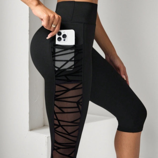 Flocked Patchwork Bootcut Fitness Outdoor Sports Tight Yoga Cropped Pants