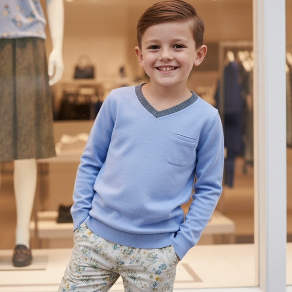Boys V Neck Long Sleeve Top Lightweight Spring Summer Casual Smart T Shirt 3-10Y
