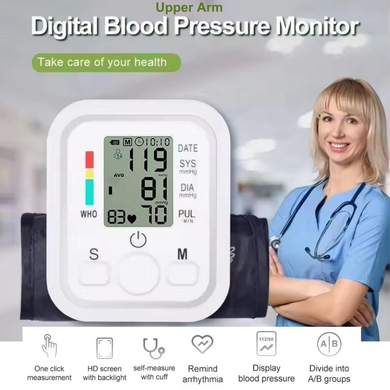 Digitale bloeddrukmeter bovenarm wit met grote manchet en display