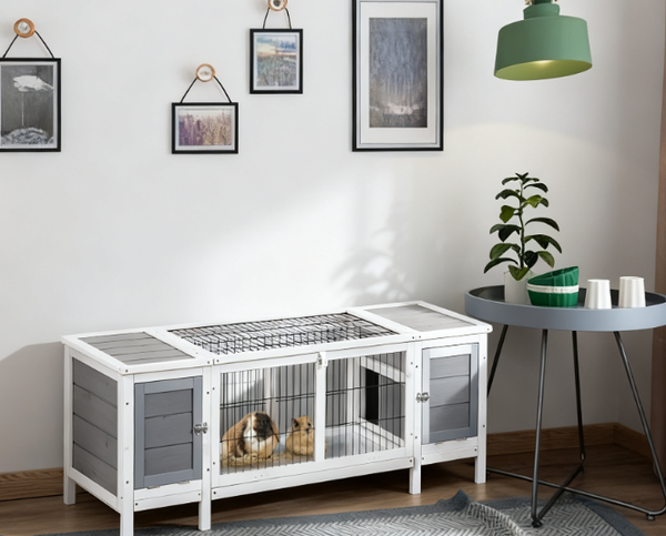 Huisdierenhuis met uitneembare lade en verdeelbord, wit