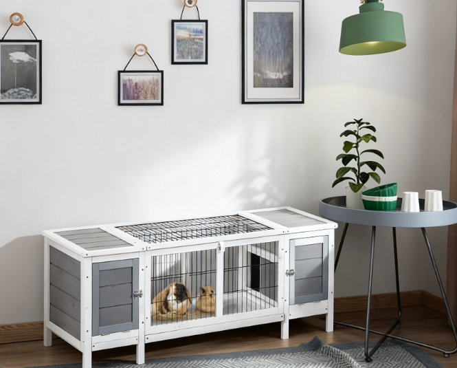 Huisdierenhuis met uitneembare lade en verdeelbord, wit