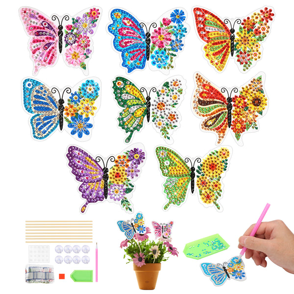 8-Piece DIY Diamond Painting Flower Pot Power Strip - Spring Decor Set With Name Tags And Accessories - Party Supplies Set