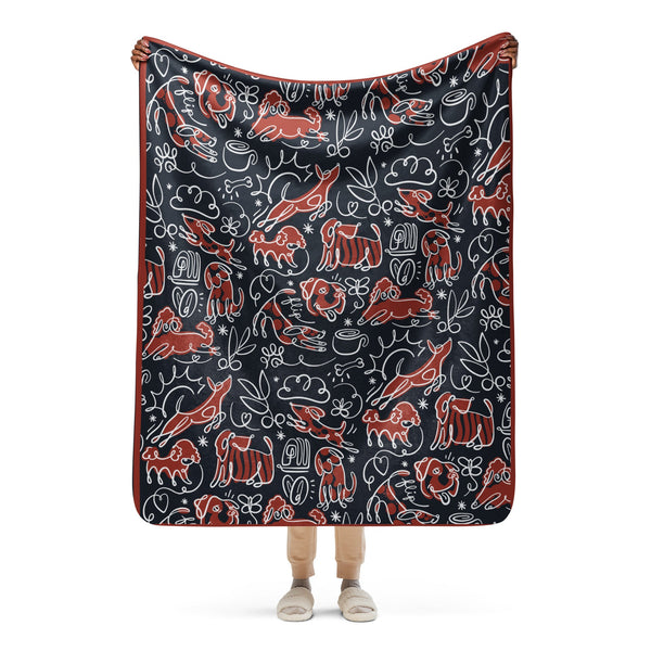 Bruine Fleece Deken met Honden & Koffie Design – Gezellig Cadeau — alternatief
